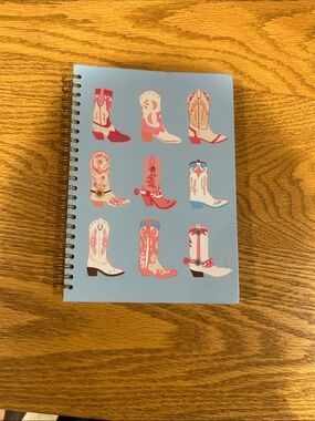 Blue Spiral Notebook with Pink Western Boots Design